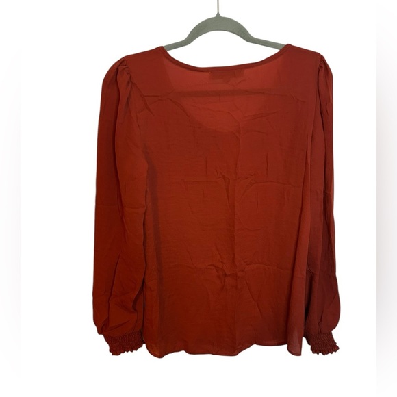 Loft Burnt Orange Smocked Sleeve Blouse - Picture 2 of 5